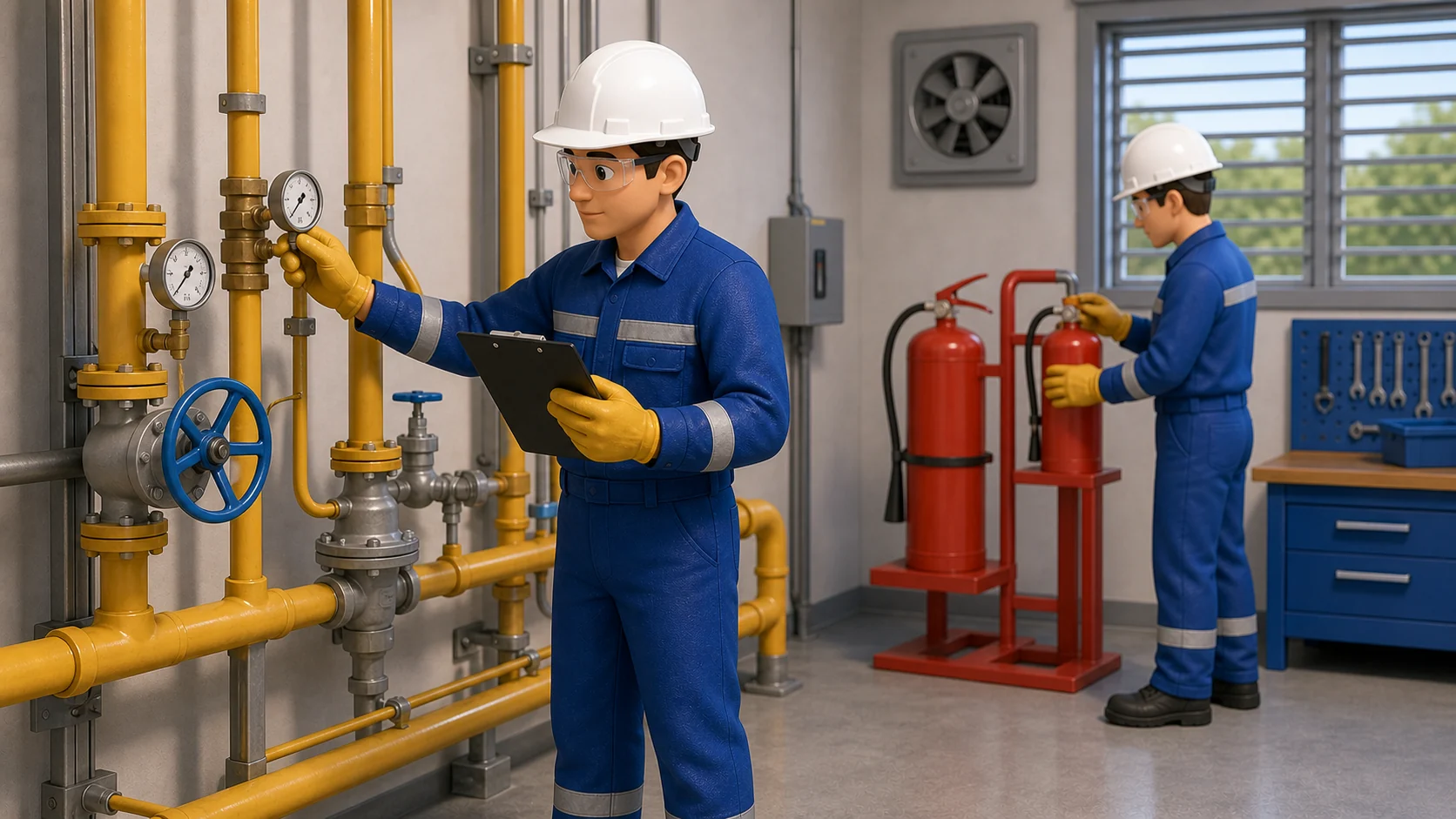 Осмотр газовой сети и противопожарного инвентаря